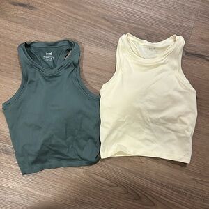 Brandy Melville Green and Cream Tank Tops